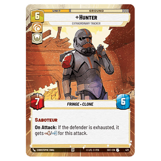Hunter Extraordinary Tracker card from the Star Wars Unlimited Set Secrets of Power
