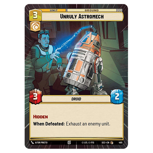 Unruly Astromech card from the Star Wars Unlimited Set Secrets of Power