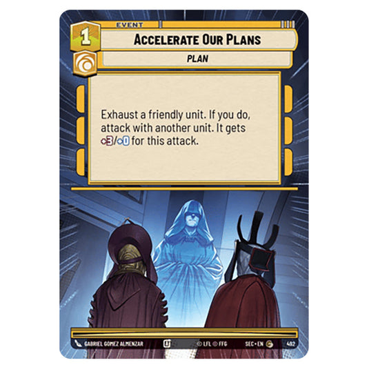 Accelerate Our Plans card from the Star Wars Unlimited Set Secrets of Power