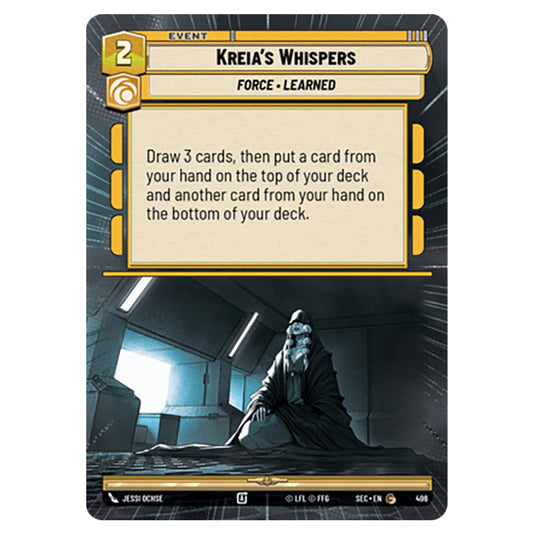 Kreia's Whispers card from the Star Wars Unlimited Set Secrets of Power