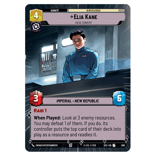 Elia Kane False Convert card from the Star Wars Unlimited Set Secrets of Power