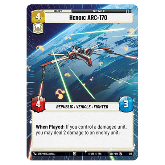 Heroic ARC-170 card from the Star Wars Unlimited Set Secrets of Power
