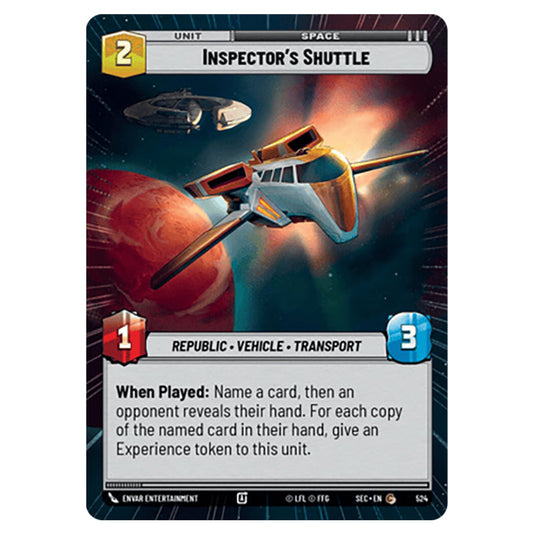 Inspector's Shuttle card from the Star Wars Unlimited Set Secrets of Power