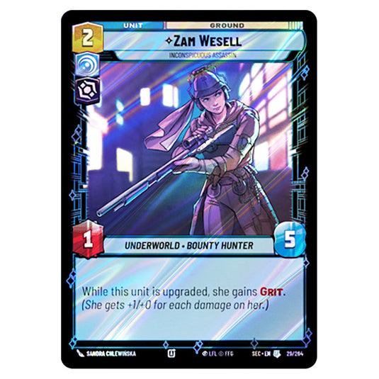 Zam Wesell Inconspicuous Assassin card from the Star Wars Unlimited Set Secrets of Power