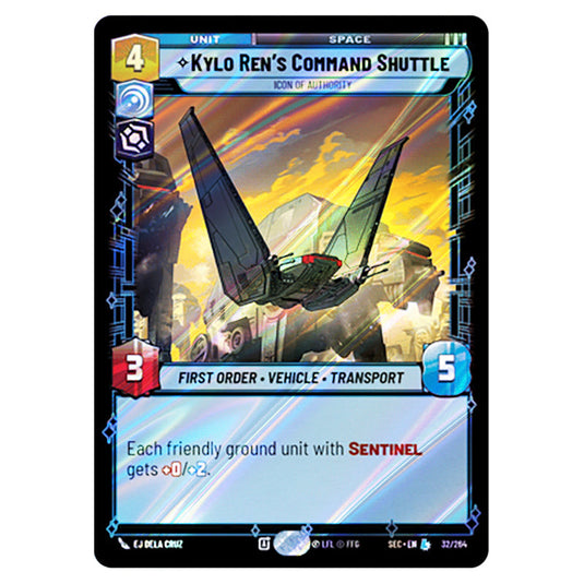 Kylo Ren's Command Shuttle Icon of Authority card from the Star Wars Unlimited Set Secrets of Power