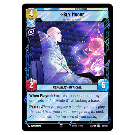 Sly Moore Witness to Power card from the Star Wars Unlimited Set Secrets of Power