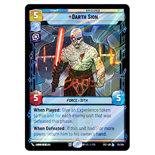 Darth Sion Lord of Pain card from the Star Wars Unlimited Set Secrets of Power
