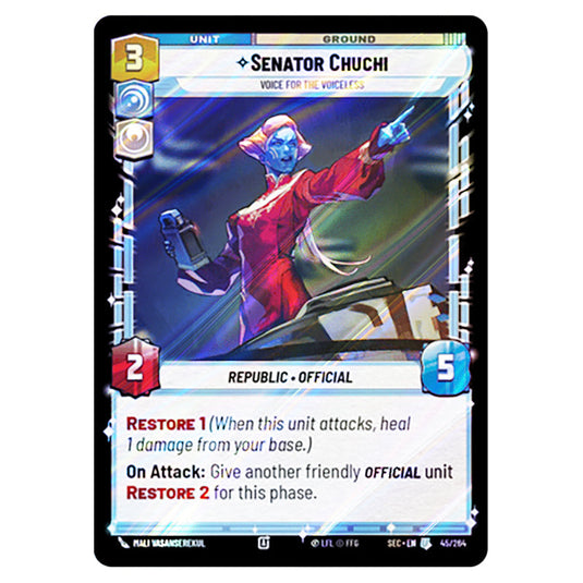 Senator Chuchi Voice for the Voiceless card from the Star Wars Unlimited Set Secrets of Power