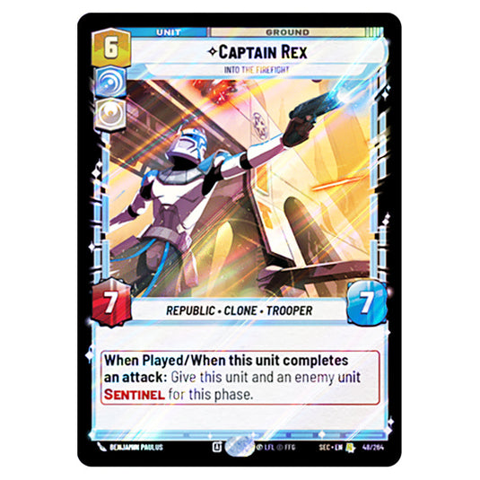 Captain Rex Into the Firefight card from the Star Wars Unlimited Set Secrets of Power