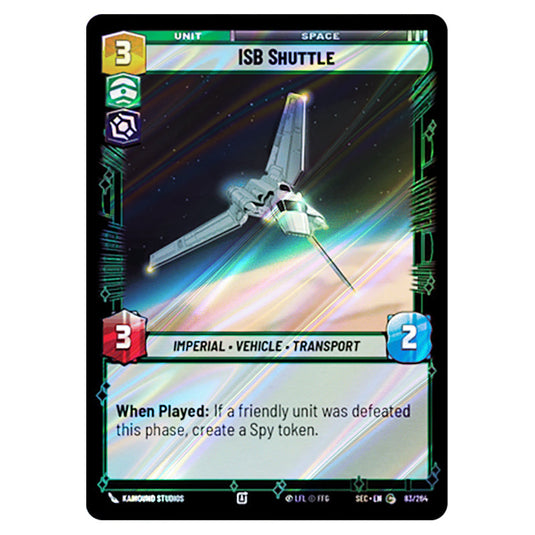 ISB Shuttle card from the Star Wars Unlimited Set Secrets of Power