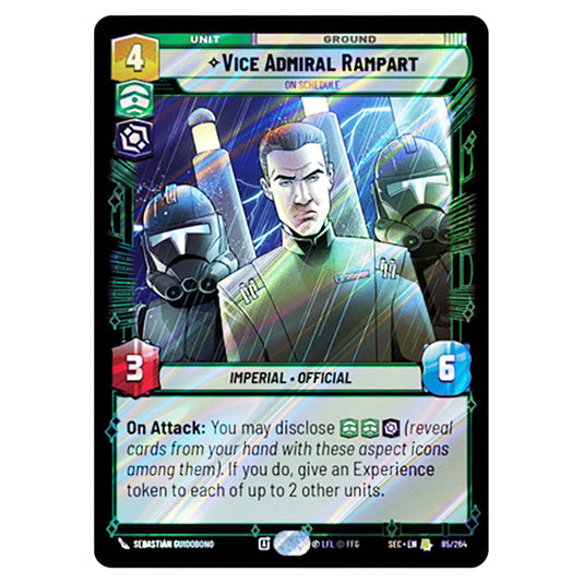 Vice Admiral Rampart On Schedule card from the Star Wars Unlimited Set Secrets of Power