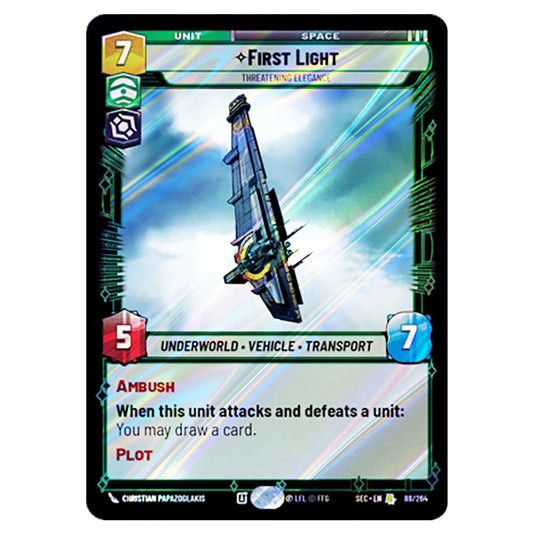 First Light Threatening Elegance card from the Star Wars Unlimited Set Secrets of Power