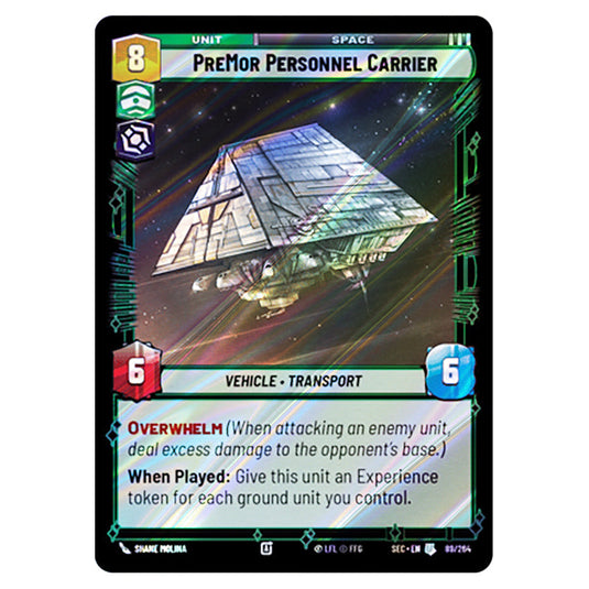 Pre Mor Personnel Carrier card from the Star Wars Unlimited Set Secrets of Power