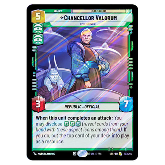 Chancellor Valorum Civil Servant card from the Star Wars Unlimited Set Secrets of Power
