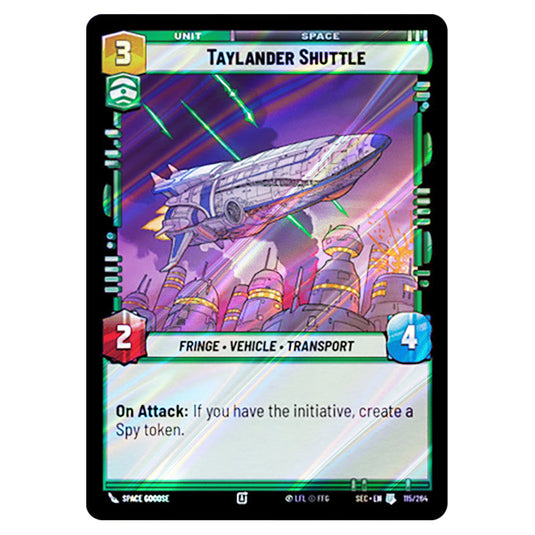 Taylander Shuttle card from the Star Wars Unlimited Set Secrets of Power