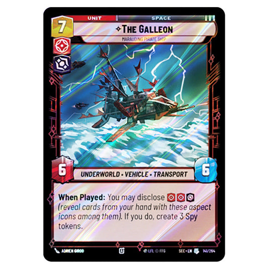 The Galleon Marauding Pirate Ship card from the Star Wars Unlimited Set Secrets of Power