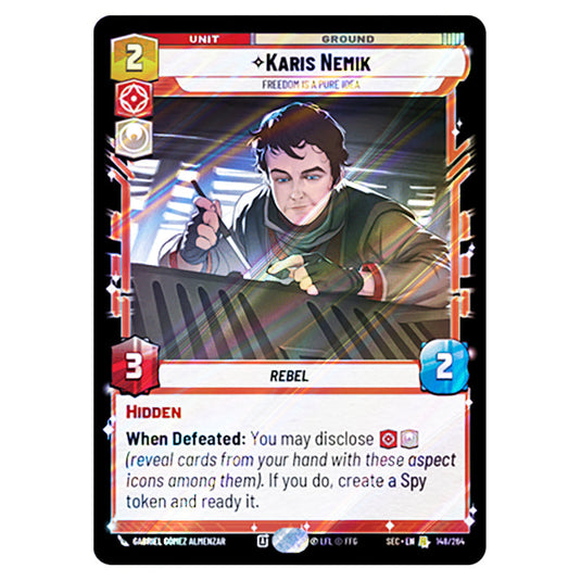 Karis Nemik Freedom is a Pure Idea card from the Star Wars Unlimited Set Secrets of Power