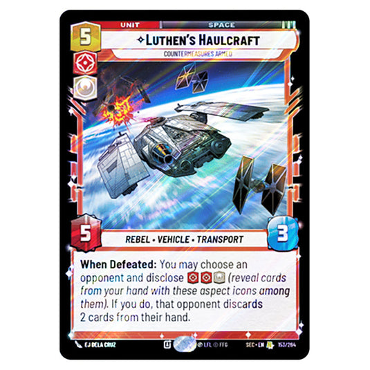 Luthen's Haulcraft Countermeasures Armed card from the Star Wars Unlimited Set Secrets of Power
