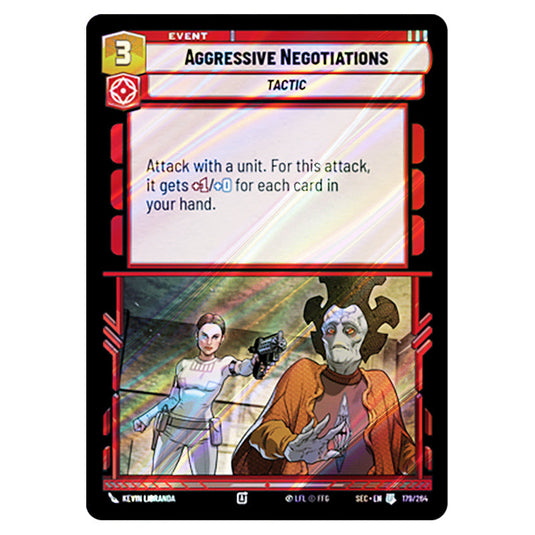 Aggressive Negotiations card from the Star Wars Unlimited Set Secrets of Power
