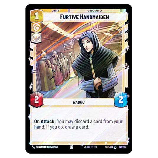 Furtive Handmaiden card from the Star Wars Unlimited Set Secrets of Power