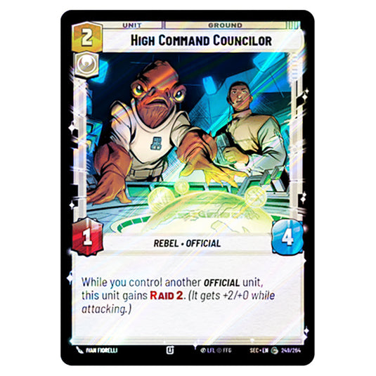 High Command Councilor card from the Star Wars Unlimited Set Secrets of Power