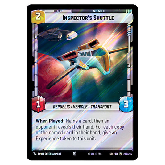 Inspector's Shuttle card from the Star Wars Unlimited Set Secrets of Power
