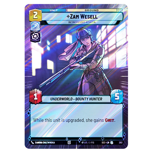 Zam Wesell Inconspicuous Assassin card from the Star Wars Unlimited Set Secrets of Power