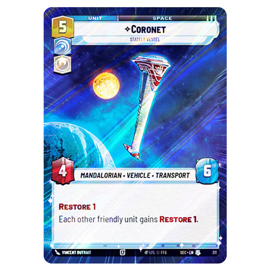 Coronet Stately Vessel card from the Star Wars Unlimited Set Secrets of Power