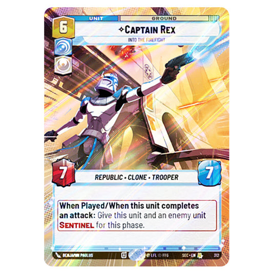Captain Rex Into the Firefight card from the Star Wars Unlimited Set Secrets of Power