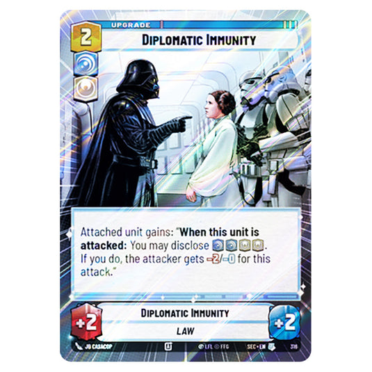 Diplomatic Immunity card from the Star Wars Unlimited Set Secrets of Power