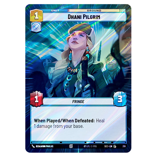 Dhani Pilgrim card from the Star Wars Unlimited Set Secrets of Power