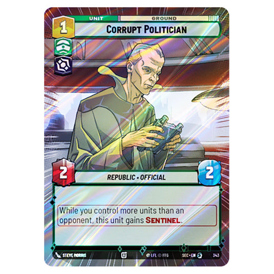 Corrupt Politician card from the Star Wars Unlimited Set Secrets of Power