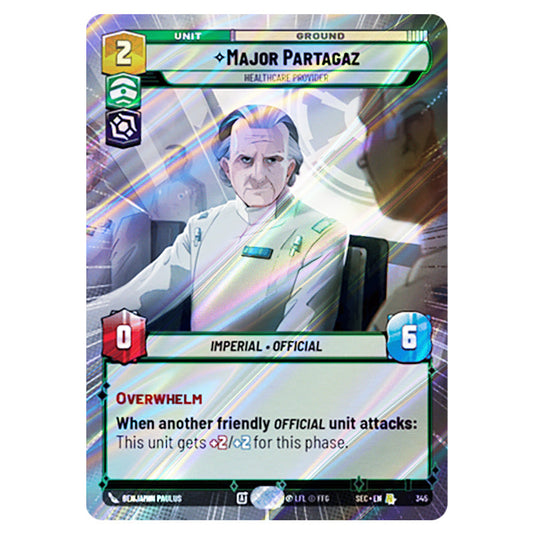 Major Partagaz Healthcare Provider card from the Star Wars Unlimited Set Secrets of Power