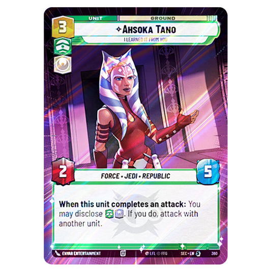 Ahsoka Tano I Learned It from You card from the Star Wars Unlimited Set Secrets of Power