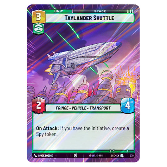 Taylander Shuttle card from the Star Wars Unlimited Set Secrets of Power