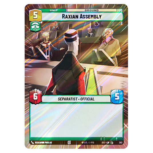 Raxian Assembly card from the Star Wars Unlimited Set Secrets of Power