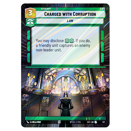 Charged with Corruption card from the Star Wars Unlimited Set Secrets of Power