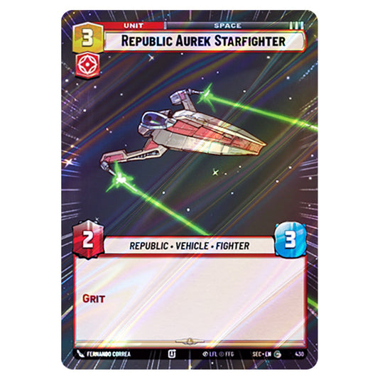 Republic Aurek Starfighter card from the Star Wars Unlimited Set Secrets of Power