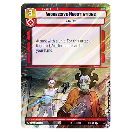 Aggressive Negotiations card from the Star Wars Unlimited Set Secrets of Power