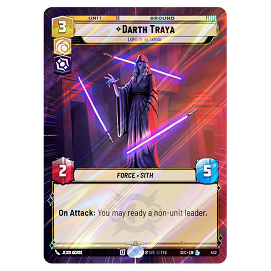 Darth Traya Lord of Betrayal card from the Star Wars Unlimited Set Secrets of Power