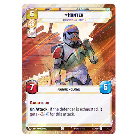 Hunter Extraordinary Tracker card from the Star Wars Unlimited Set Secrets of Power