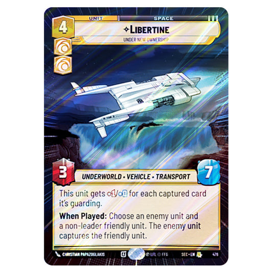 Libertine Under New Ownership card from the Star Wars Unlimited Set Secrets of Power