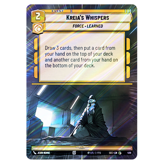 Kreia's Whispers card from the Star Wars Unlimited Set Secrets of Power