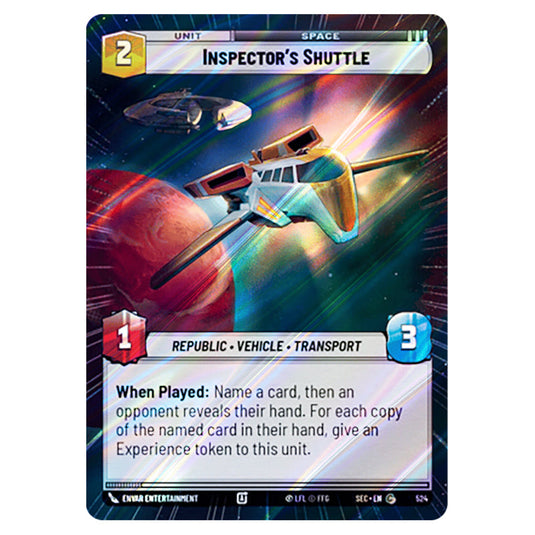 Inspector's Shuttle card from the Star Wars Unlimited Set Secrets of Power