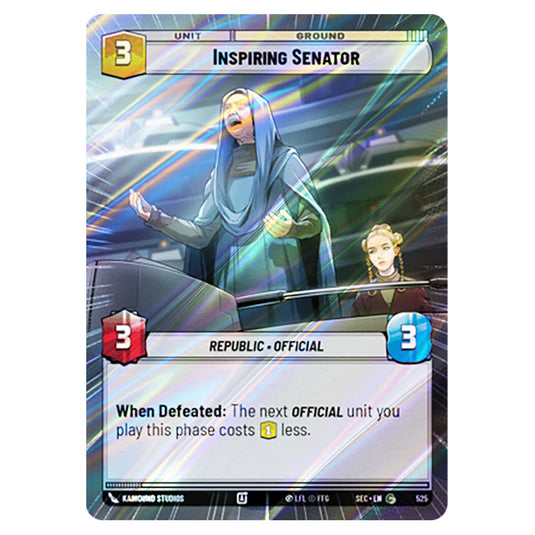 Inspiring Senator card from the Star Wars Unlimited Set Secrets of Power