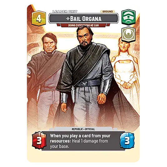 Bail Organa Doing Everything He Can card from the Star Wars Unlimited Set Secrets of Power