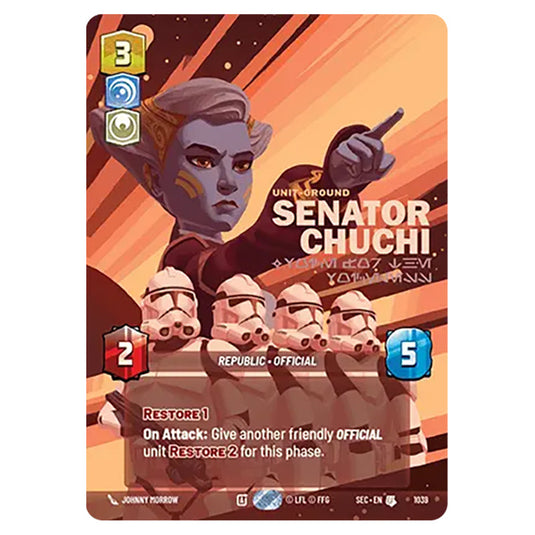 Senator Chuchi Voice for the Voiceless card from the Star Wars Unlimited Set Secrets of Power