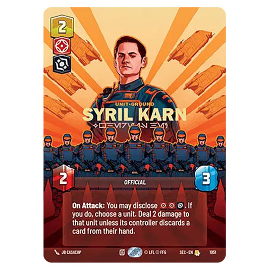 Syril Karn Where Is He? card from the Star Wars Unlimited Set Secrets of Power