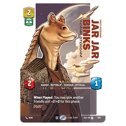 Jar Jar Binks Mesa Propose card from the Star Wars Unlimited Set Secrets of Power