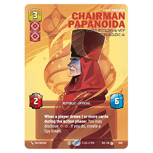 Chairman Papanoida Undaunted Diplomat card from the Star Wars Unlimited Set Secrets of Power
